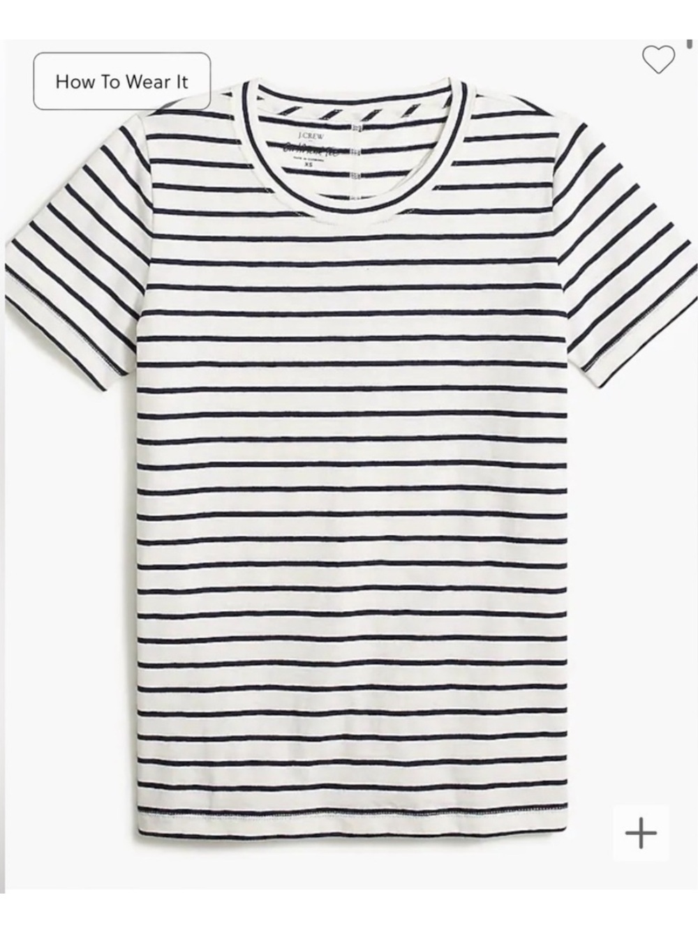 J Crew Factory Striped Crew Neck Girlfriend Tee White Black Short Sleeve L Large